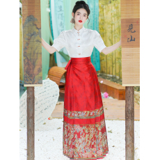 批发新中式复古国风夏季新款短袖订婚敬酒<b class='q'>伴娘</b>服重工织金马面<b class='q'>裙</b>