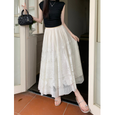 批发实拍 大码蕾丝设计感高腰显瘦中长款半身裙裙子女