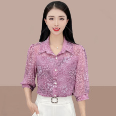 批发官图    中年<b class='q'>妈妈装</b>中袖衬衫女夏季新款宽松减龄印花时尚洋气小衫