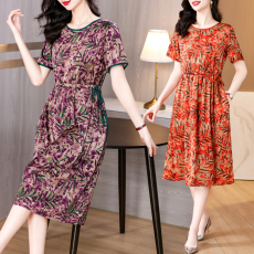 批发时尚<b class='q'>妈妈</b>装蚕丝连衣裙女2026夏装新款气质名媛中年妈妈印花<b class='q'>裙子</b>