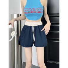 批发实拍 高质量斜纹 宽松女<b class='q'>短裤</b>韩版夏新款阔腿裤拼色热裤休闲裤