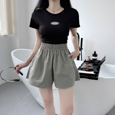 批发实拍 水洗全棉 夏季新款高腰休闲<b class='q'>短裤</b>女韩版宽松休闲阔腿裤