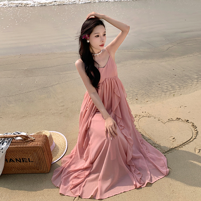 LN23222# 三亚夏季新款度假吊带连衣裙海边拍照群色仙女裙 服裝批發女裝批發服飾貨源
