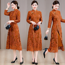 批发妈妈婚宴装连衣裙平时可穿改良新中式蕾丝奥戴喜婆婆旗袍修身显瘦