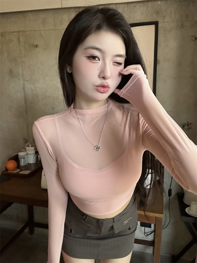 ~T-shirt a maniche lunghe finte per donna, versatili magliette sportive aderenti in rete, da corsa, per il tempo libero e per il fitness_voghion.com