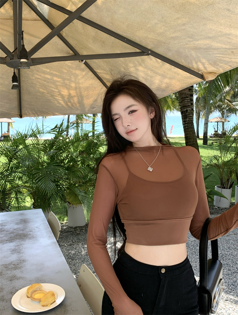 ~T-shirt a maniche lunghe finte per donna, versatili magliette sportive aderenti in rete, da corsa, per il tempo libero e per il fitness_voghion.com