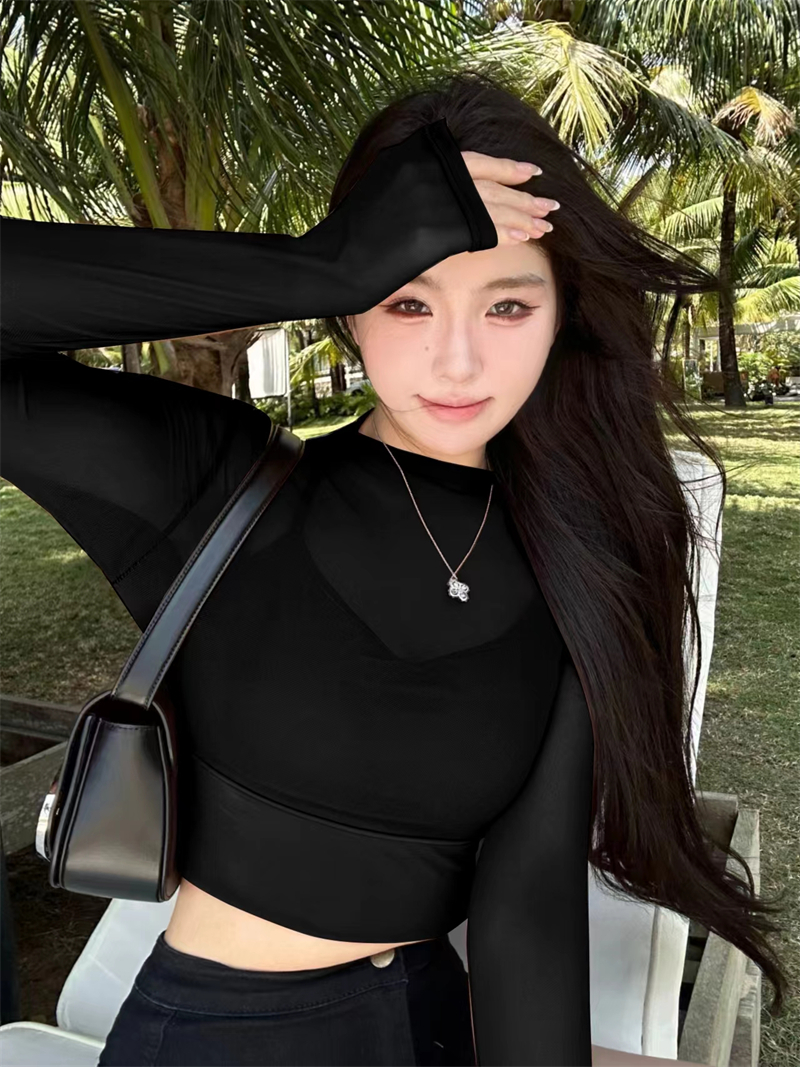 ~T-shirt a maniche lunghe finte per donna, versatili magliette sportive aderenti in rete, da corsa, per il tempo libero e per il fitness_voghion.com