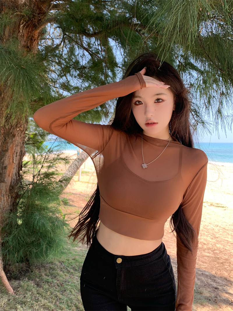 ~T-shirt a maniche lunghe finte per donna, versatili magliette sportive aderenti in rete, da corsa, per il tempo libero e per il fitness_voghion.com