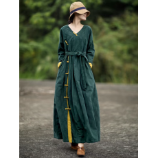 批发非实拍民族风棉麻<b class='q'>连衣裙</b>女2026春秋季新款文艺复古显瘦修身长裙子