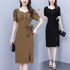 批发已出货2026大码女装连衣裙罗马棉开叉显瘦名媛气质时尚休闲<b class='q'>裙子</b>女