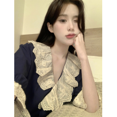 批发实拍甜美夏季<b class='q'>蕾丝</b>花边拼接茶歇可爱短袖睡衣套装家居服可外穿