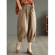 批发文艺复古哈伦老爹萝卜<b class='q'>裤</b>蕾丝贴布<b class='q'>亚麻</b>七分<b class='q'>裤</b>女夏薄款