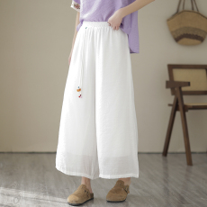 批发民族风复古中国风天丝麻双层宽松纯色阔腿裙裤<b class='q'>女</b>