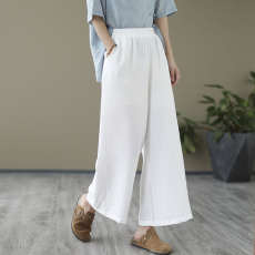 批发棉麻阔腿裤<b class='q'>女</b>系带高腰垂感休闲宽松亚麻直筒<b class='q'>长裤</b>子