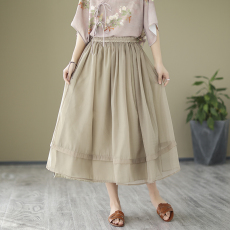 批发2026夏装新款纱裙中长款纯色休闲时尚复古女装<b class='q'>长裙</b>半身裙