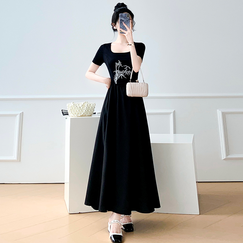 PF4833#夏新款新中式知性气质国风设计修身显瘦连衣长裙