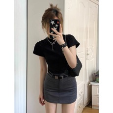 批发黑色t恤上衣包臀短裙两件套小个子穿搭一整套盐系轻熟辣妹套装裙