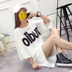 批发实拍  中长款宽松大码女<b class='q'>装</b>字母纯棉短袖T恤裙21支纯棉