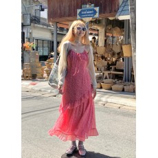 大码2026夏季新款荷叶边粉色碎花吊带连衣裙气质女神范甜美中长裙