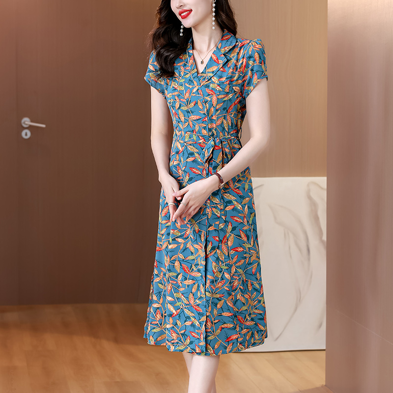 MY8588# 碎花连衣裙女夏新款高贵优雅职业气质长款小香风妈妈裙装女裝貨源服裝批發