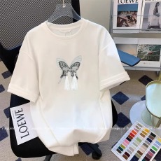 批发白色复古刺绣蝴蝶结短袖t恤女夏装宽松休闲新中式纯棉半袖上衣