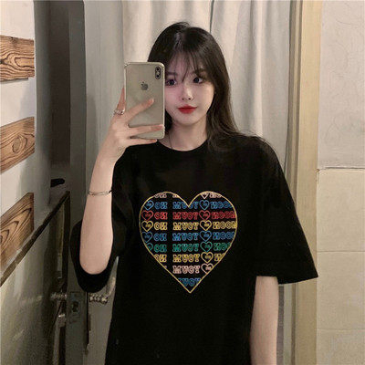 있음 선적 대외 무역 한국 스타일 여름 새로운 반팔 티셔츠 여성 루즈핏 한국 스타일 패션 다용도 슬림해 보이는 맨위 여성