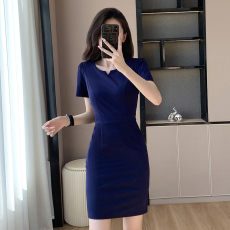 批发职业工作服女气质短袖<b class='q'>连衣裙</b>小黑裙打底春<b class='q'>珠宝</b>店美容师售楼部工装