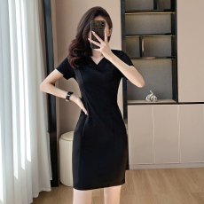 批发高端职业短袖<b class='q'>连衣裙</b>女夏季气质售楼处前台接待<b class='q'>珠宝</b>店美容院工作服