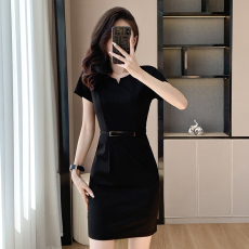 批发短袖黑色职业<b class='q'>连衣裙</b>女2024夏季正装售楼部气质美容院师<b class='q'>珠宝</b>店工服