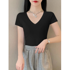 批发40支94棉精梳棉直播品质领短袖t恤女夏季内搭修身薄款纯色上衣ins