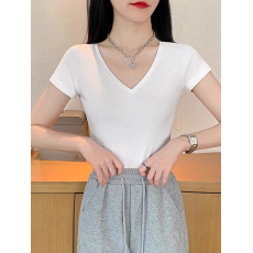 批发40支94棉精梳棉直播品质领短袖t恤女夏季内搭修身薄款纯色上衣ins