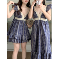 批发实拍韩版甜美<b class='q'>蕾丝</b>小飞袖荷叶边吊带夏季新款带胸垫家居服套装睡裙