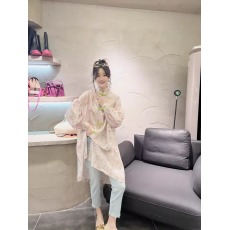 批发新中式春夏新款欧货复古印花中国风唐装长袖盘扣中长款衬衫防晒女