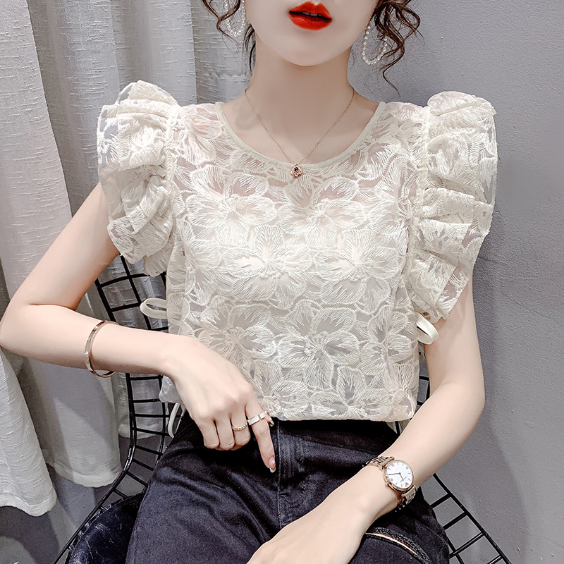 PF5178#夏季新品韩版蕾丝衫上衣短袖洋气加吊带无袖小衫女裝貨源服裝批發