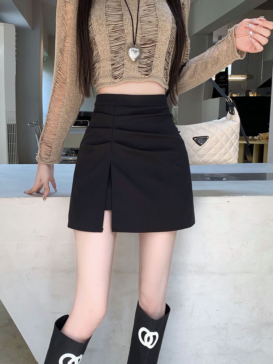 PF14428# 实拍现货~半身裙女夏季辣妹a字包臀裙小个子高腰显瘦开叉短裙