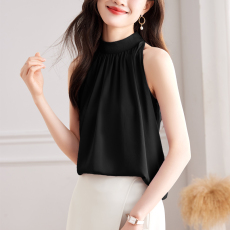 批发及致华丽！树皮皱缎面！   无袖真丝衬衫上衣女夏挂脖吊带背心