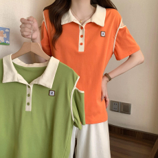 批发实拍<b class='q'>大码</b>女装2026<b class='q'>韩版</b>设计感露肩撞色短袖t恤女胖mm洋气显瘦上衣