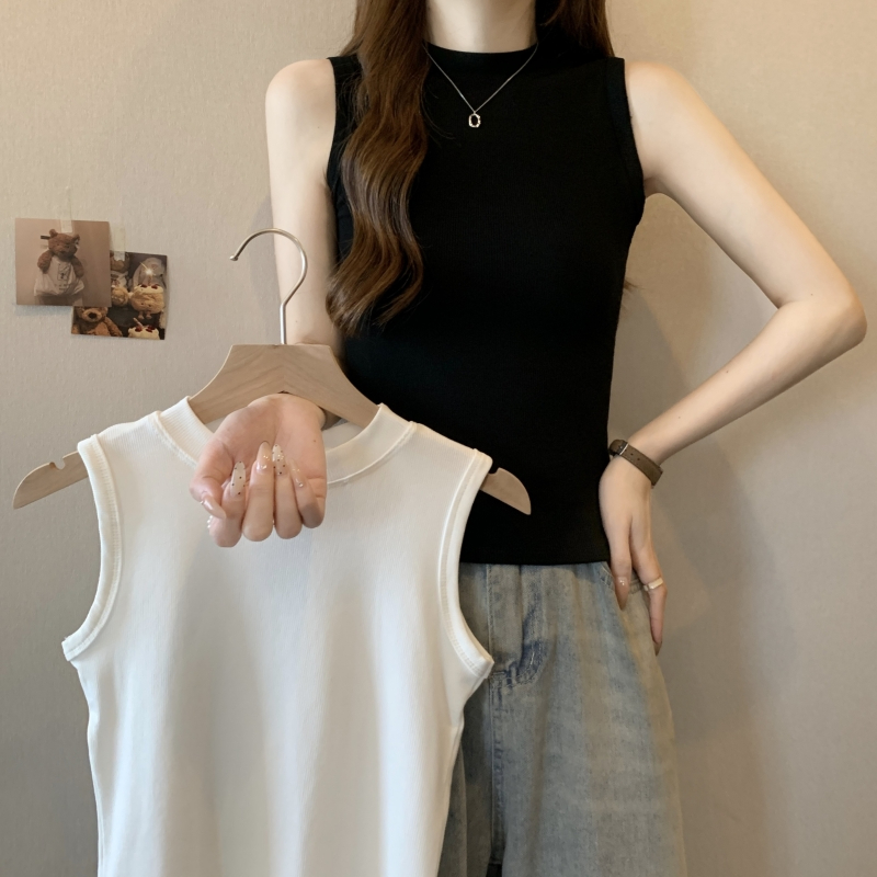 Real shot 40 count pure cotton 2024 summer sleeveless T-shirt women's vest top solid color slim bottoming shirt