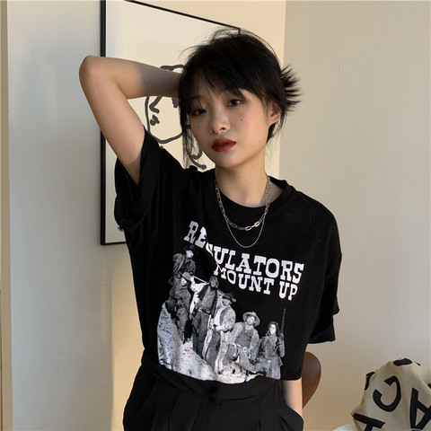 있음 선적 대외 무역 레트로 아메리칸 반팔 티셔츠 여성 여름 루즈핏 디자인 센스 BF 바람 커플 설치 옷
