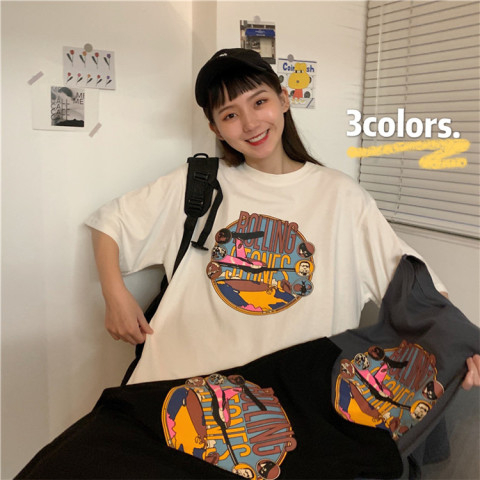 있음 선적 대외 무역 하라주쿠 스타일 항구 바람 반팔 티셔츠 여성 여름 새로운 한국 스타일 학생 루즈핏 ins 맨위 트렌디