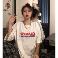 批发外贸原版夏季新款chic港味短袖t恤设计感小众网红ins潮灰色<b class='q'>上衣</b>女