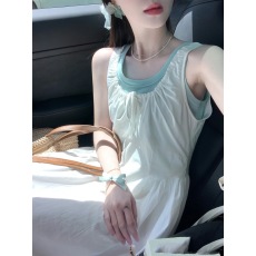 批发吊带裙女白色连衣裙2024夏季新款高腰显瘦长裙气质初恋裙子