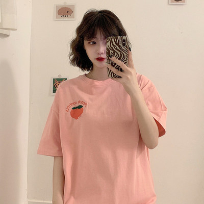 있음 선적 반팔 티셔츠 여성 루즈핏 한국 스타일 학생 새로운 여름 연령 감소 외국 가스 백 잡아라. 옷 ins 트렌디
