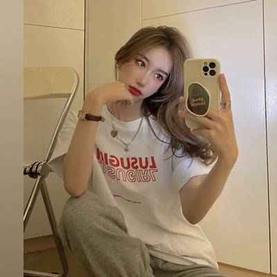있음 선적 반팔 티셔츠 여성 ins 트렌디 인터넷 유명인 여름 반소매 한국 스타일 루즈핏 한 바람 chic 맨위 외국 가스