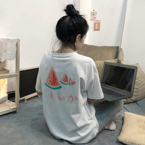 있음 선적 대외 무역 원본 반팔 티셔츠 여성 여름 새로운 한국 스타일 루즈핏 일본식 레트로 맨위 ins 트렌디