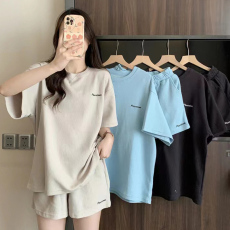 批发短袖休闲运动套装女夏季<b class='q'>新款</b>时尚洋气薄款卫衣<b class='q'>短裤</b>跑步两件套