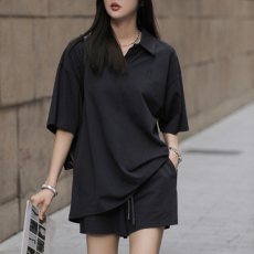 批发夏季<b class='q'>新款</b>懒人套装纯色简约短袖宽松Polo衫运动服<b class='q'>短裤</b>两件套女