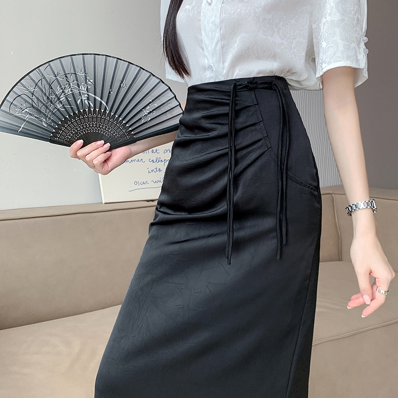 봄 여름 새로운 국풍 레트로 품격 타이트 스커트 반신 스커트 여성 하이웨이스트 롱 코트 한 걸음 트임 다용도 주름 치마
