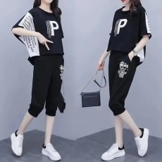 批发休闲运动<b class='q'>套装</b>女夏季2026新款潮牌大码宽松显瘦短袖时尚两件套洋气