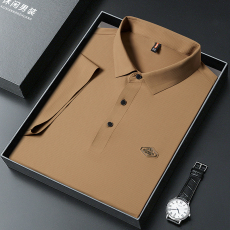 批发2024冰丝短袖Polo衫夏季薄款爸爸装无痕翻领T恤大码休闲半袖上衣